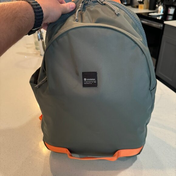 Lululemon All Day Essentials Grey Sage Orange Frappe Water Repellent Backpack - Picture 8 of 9